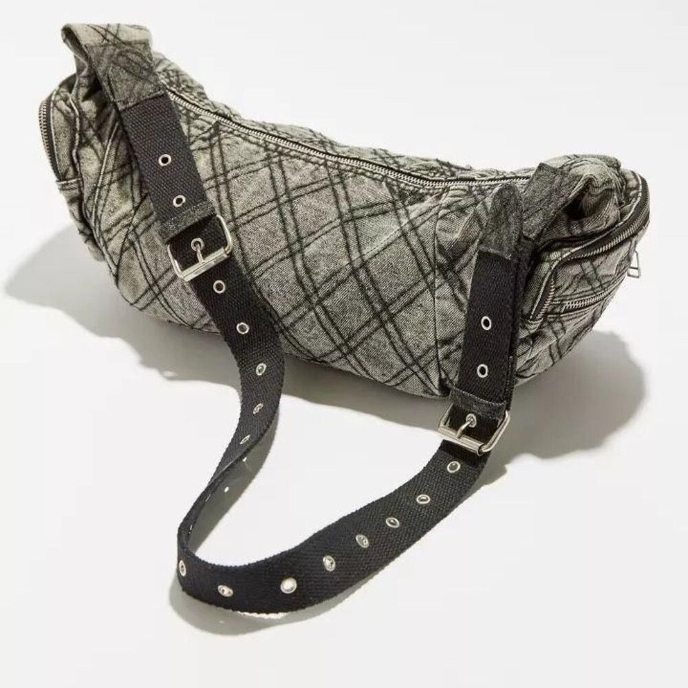 Urban Outfitters UO Quilted Denim Shoulder Bag Washed Black